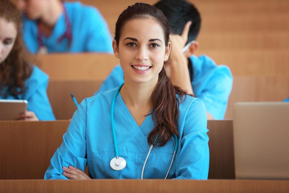 Medical student attending healthcare training lecture